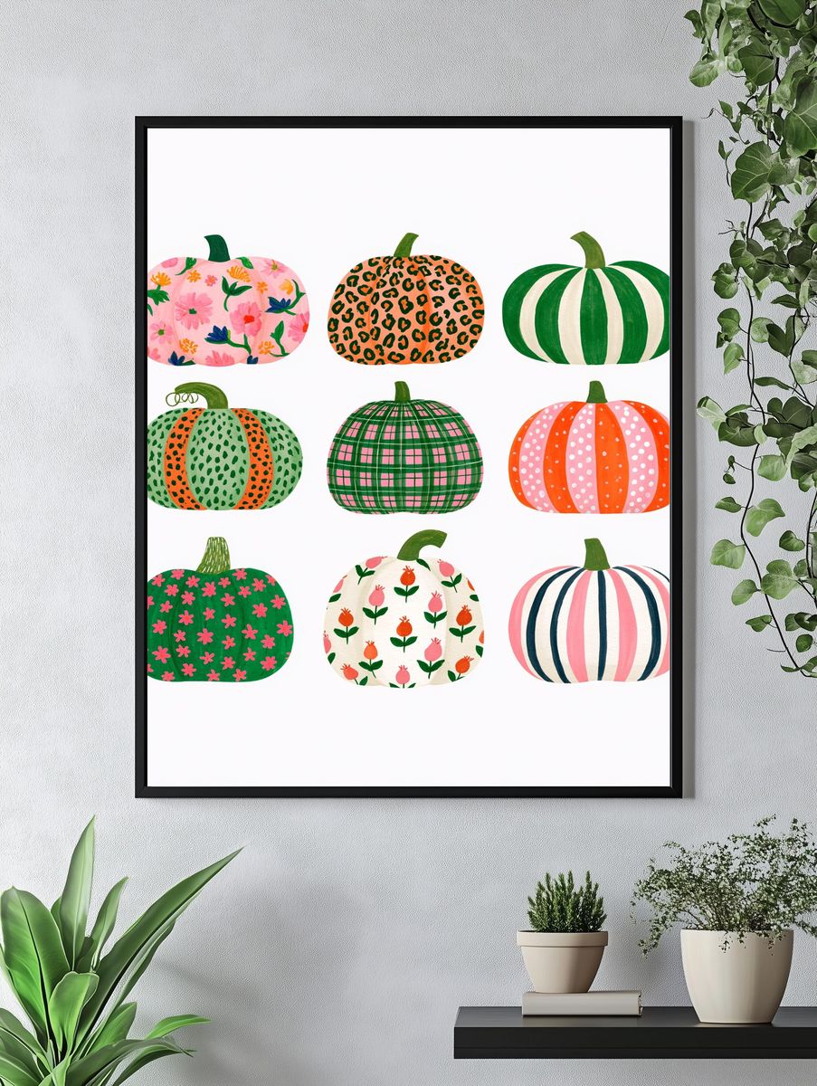 Patterned Pumpkins Illustration Poster. — room view 4