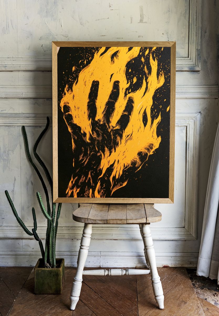 Flaming Hand Illustration Poster. room preview