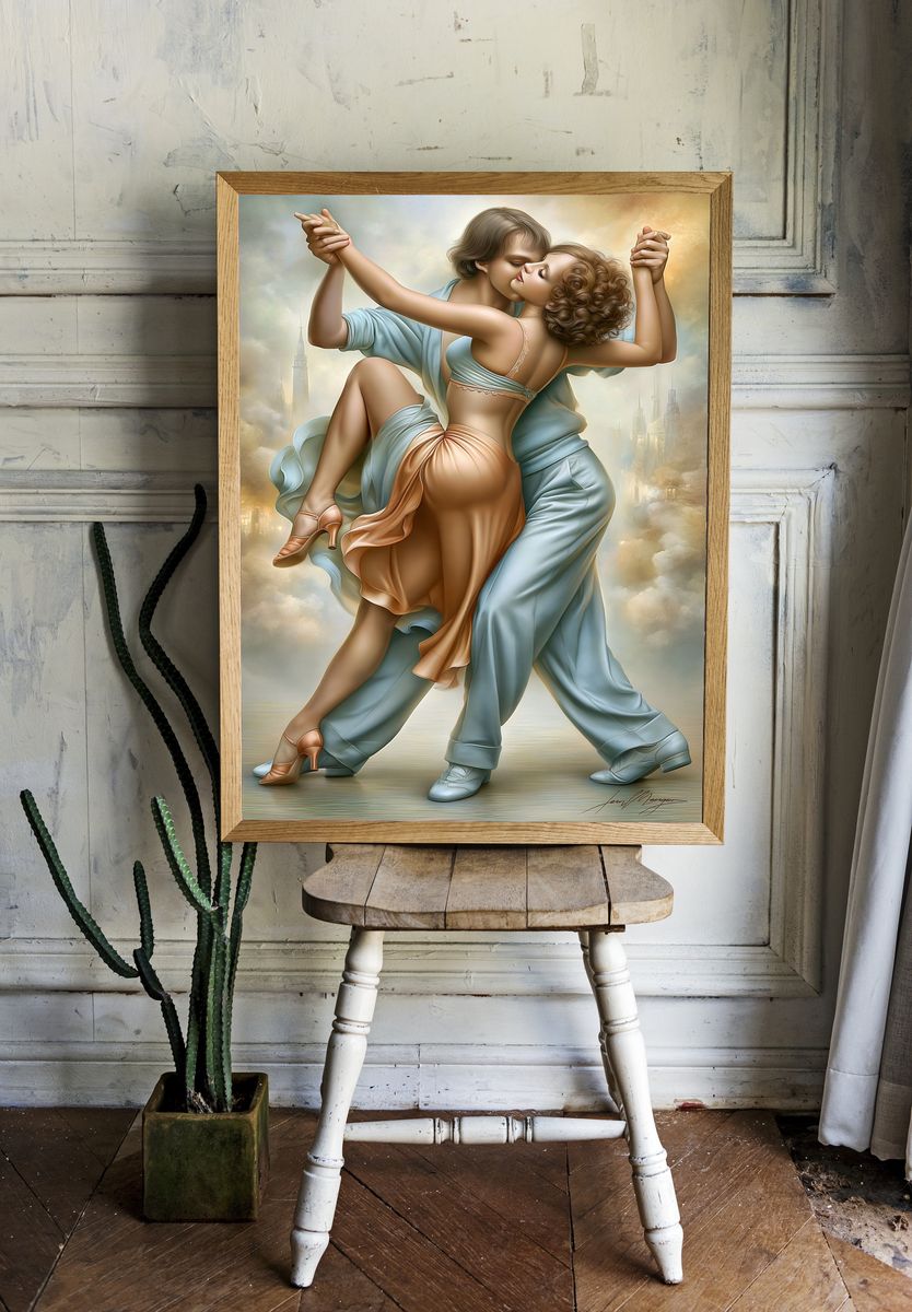 Romantic Dance Couple Illustration Poster. — room view 1