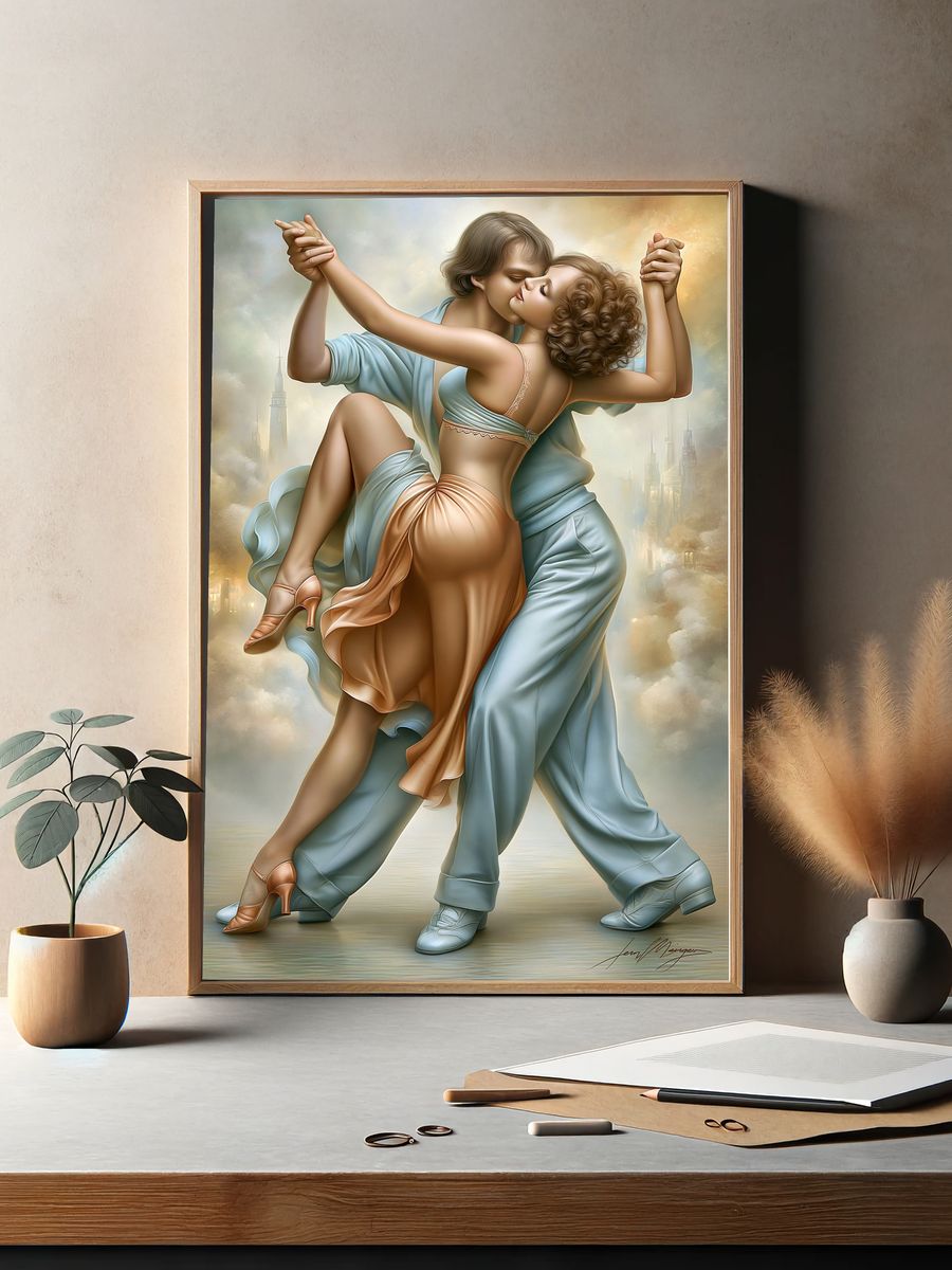 Romantic Dance Couple Illustration Poster. — room view 2
