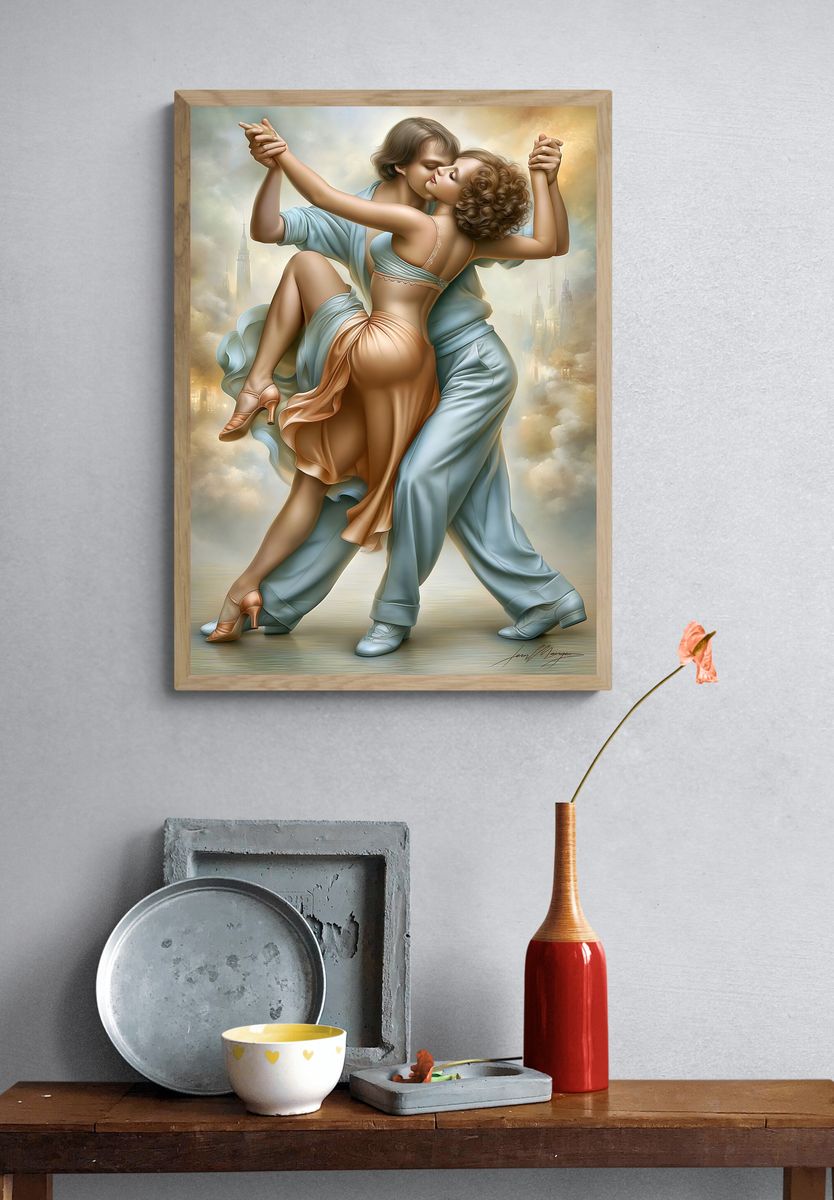 Romantic Dance Couple Illustration Poster. — room view 3