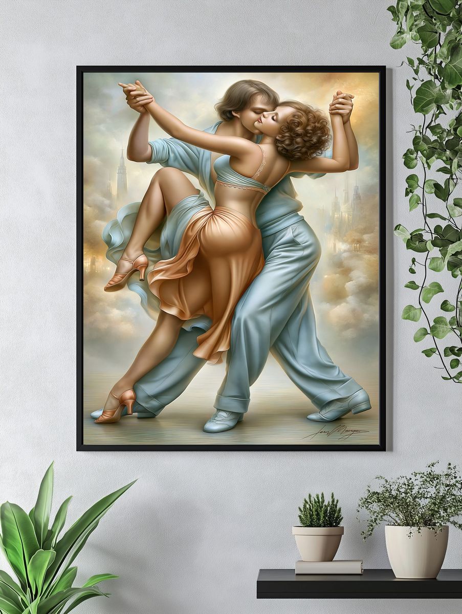 Romantic Dance Couple Illustration Poster. — room view 4