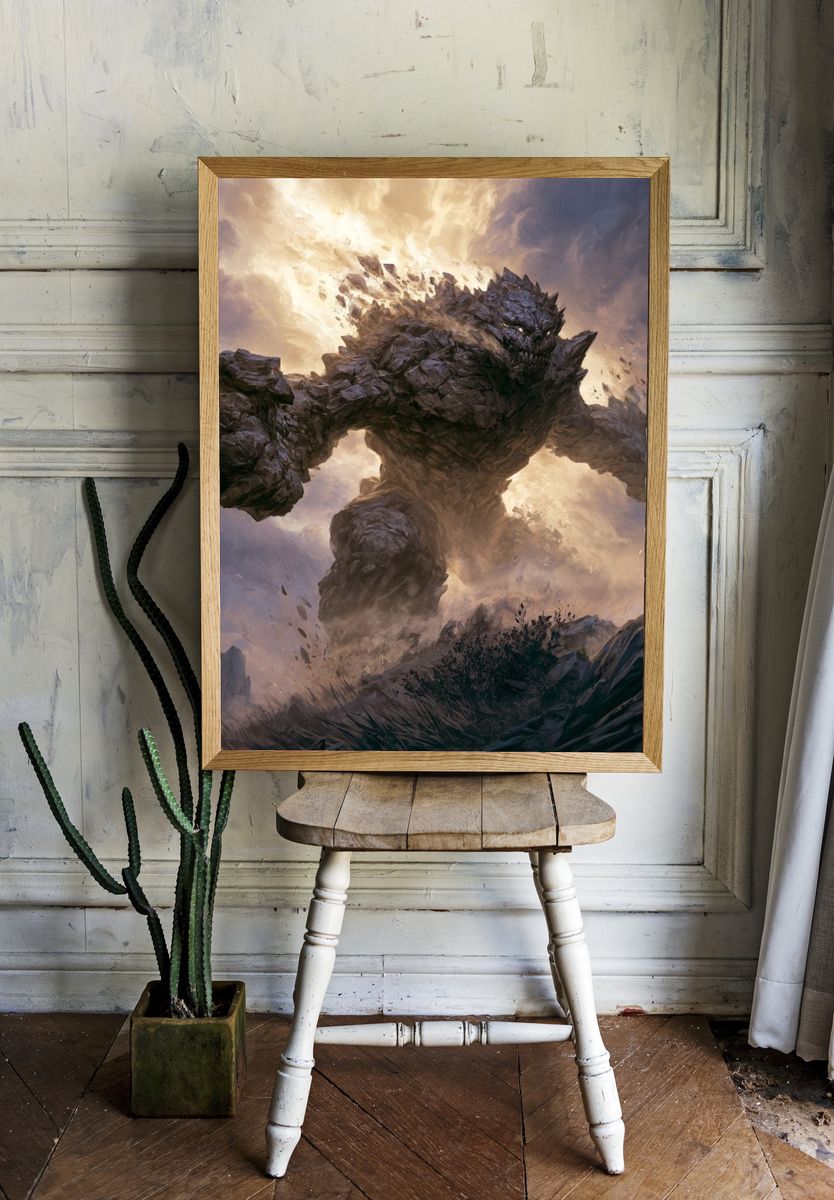Stone Golem Fantasy Illustration Poster. room preview