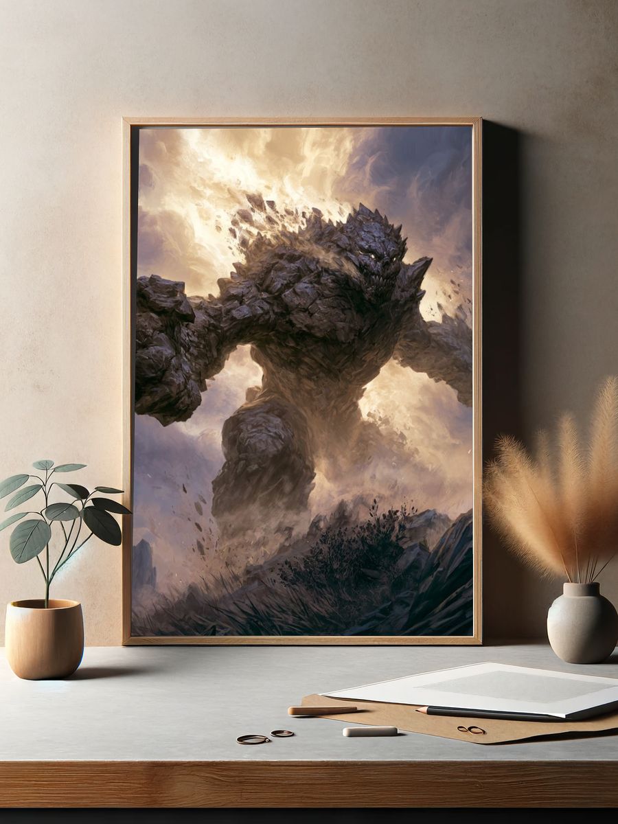 Stone Golem Fantasy Illustration Poster. — room view 2