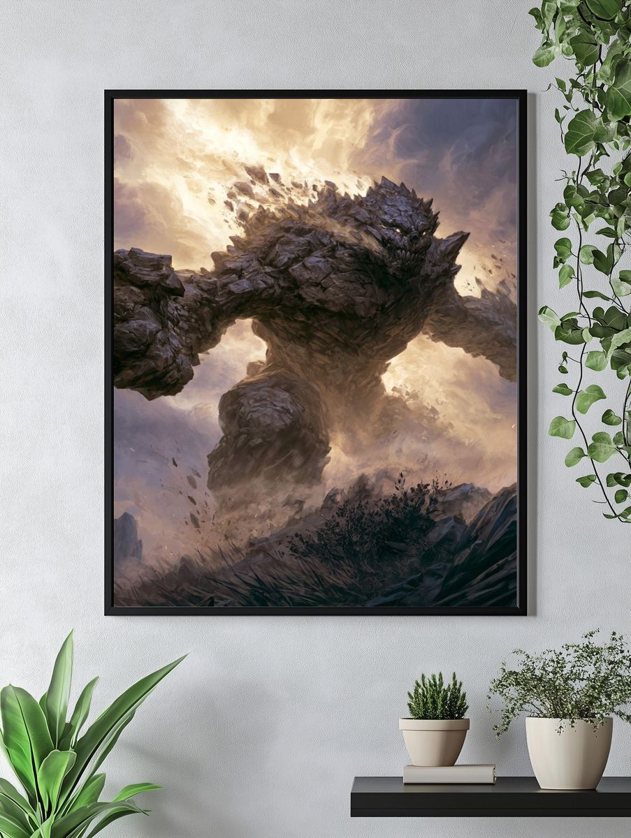 Stone Golem Fantasy Illustration Poster. — room view 4