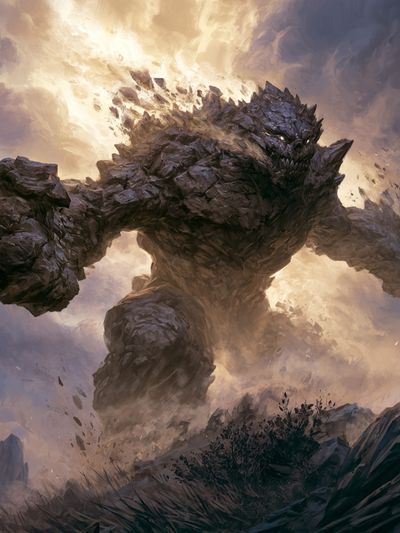 Stone Golem Fantasy Illustration Poster. poster