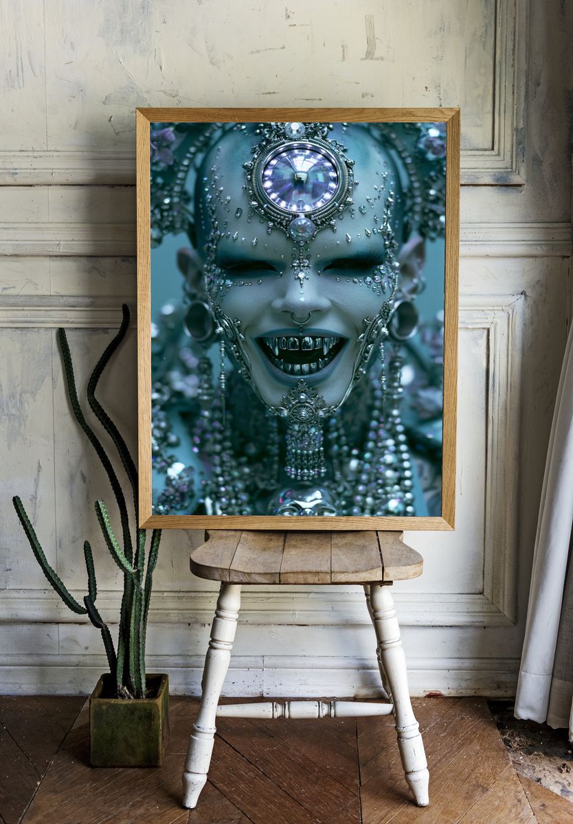 Gothic Cyber Queen Portrait Print. room preview