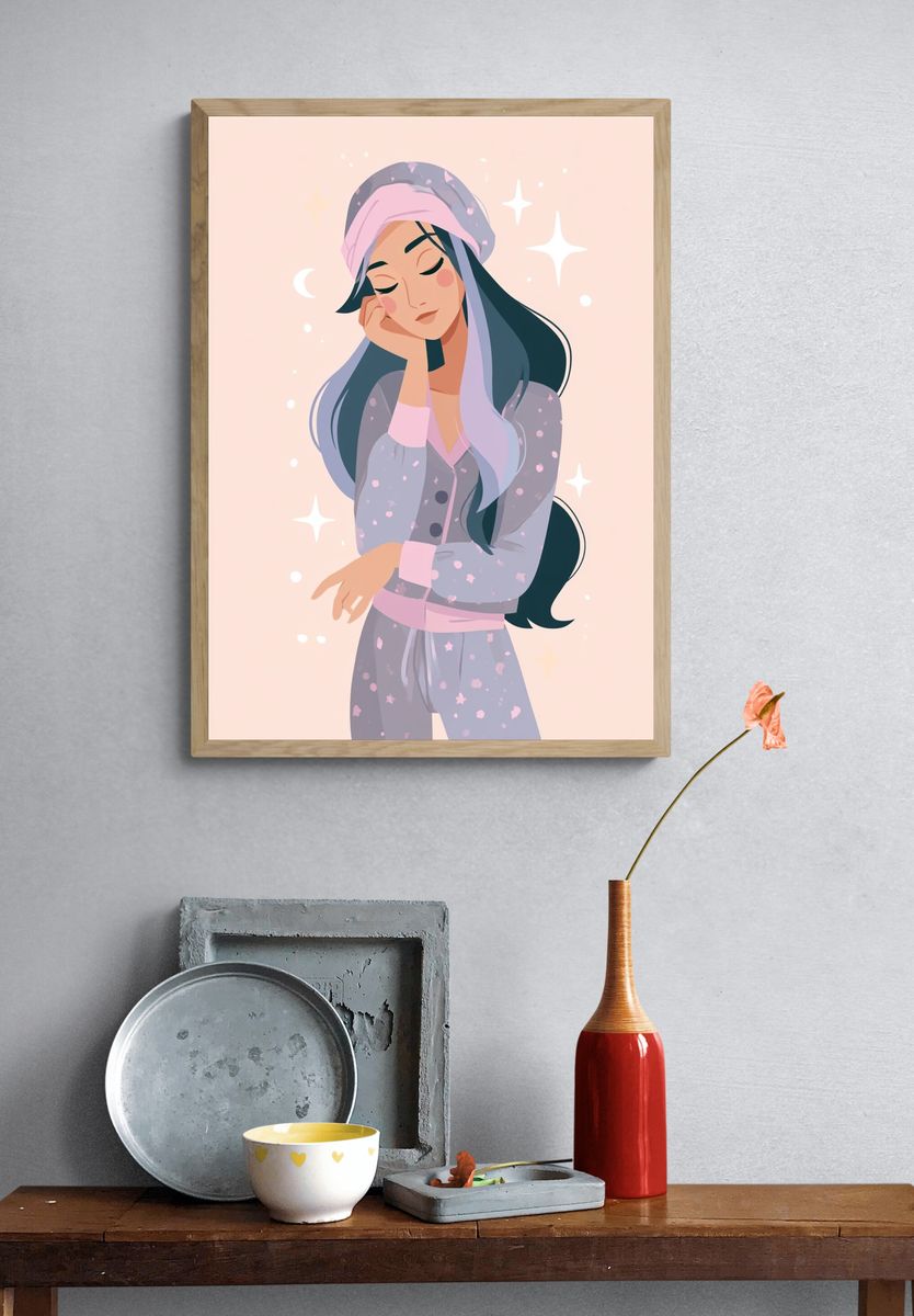 Dreamy Girl Illustration Poster. — room view 3