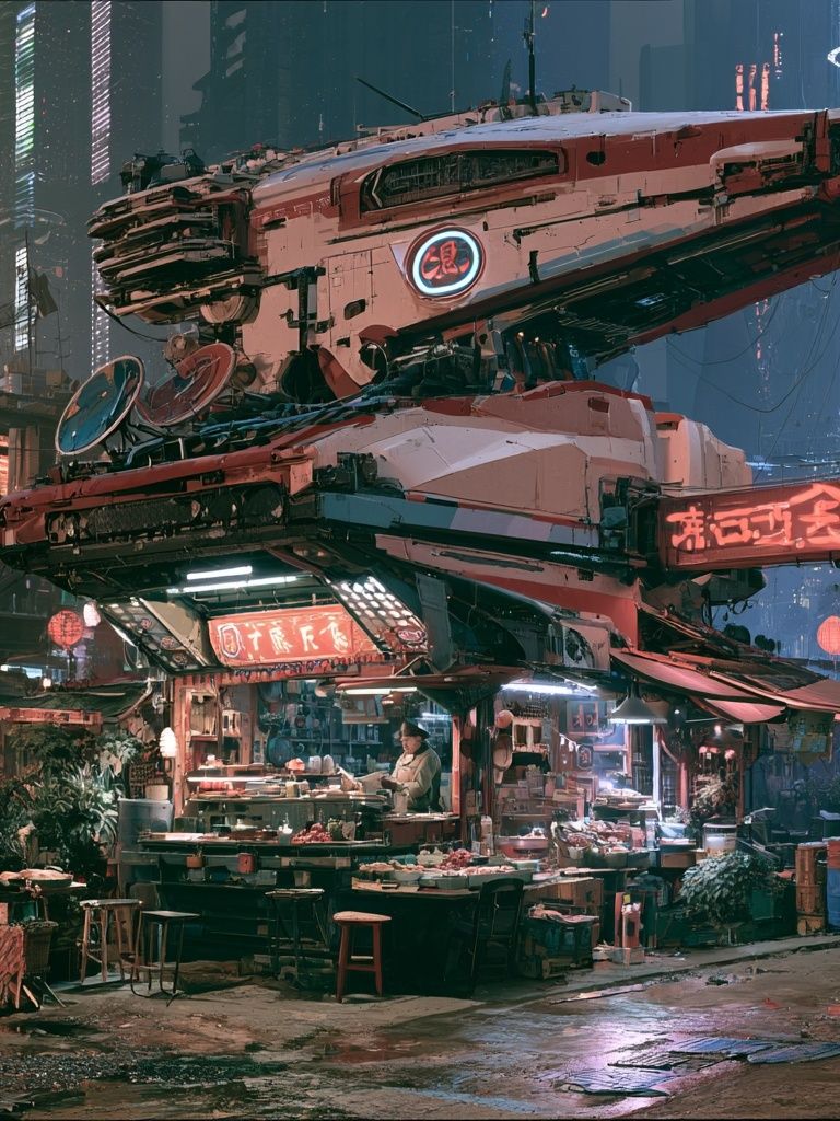 Cyberpunk Street Market Poster. poster detail
