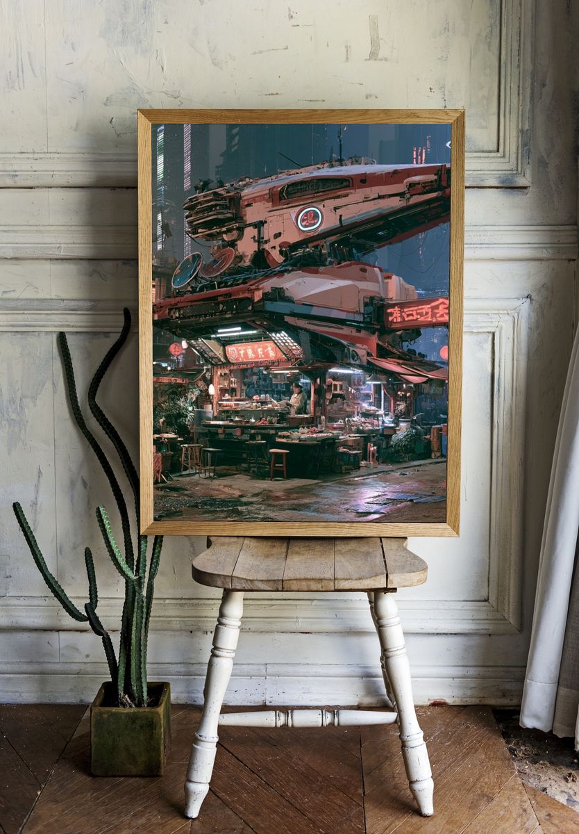 Cyberpunk Street Market Poster. room preview
