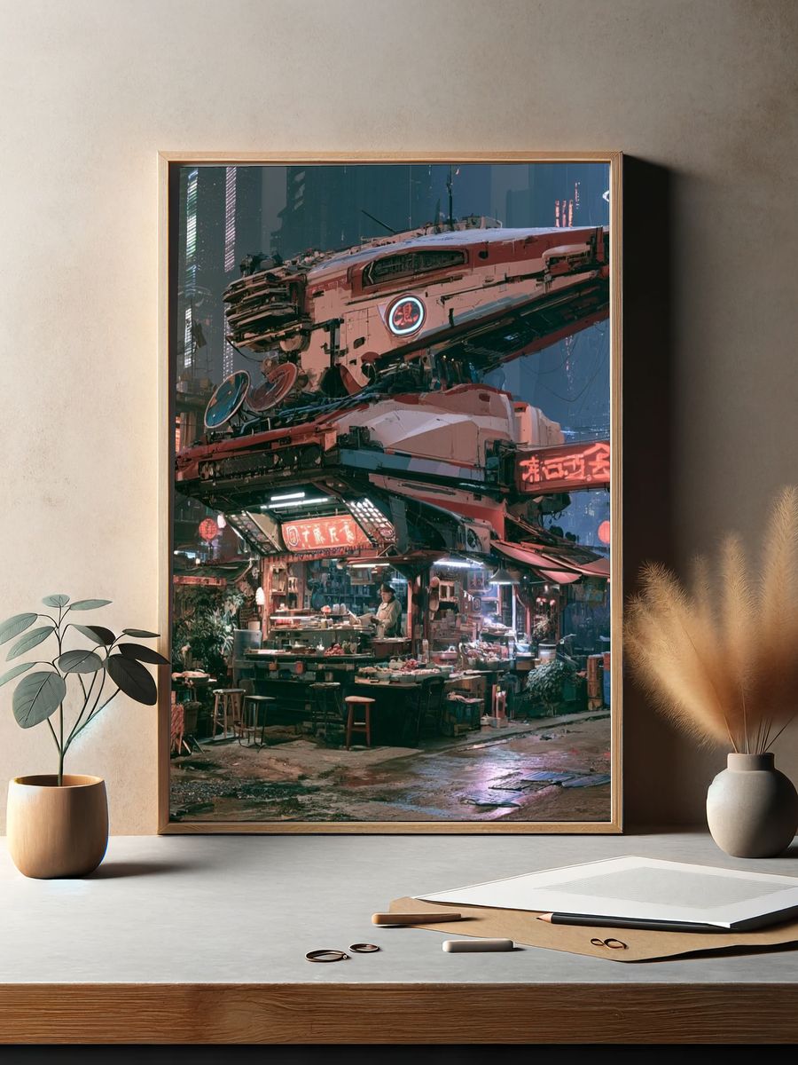 Cyberpunk Street Market Poster. — room view 2