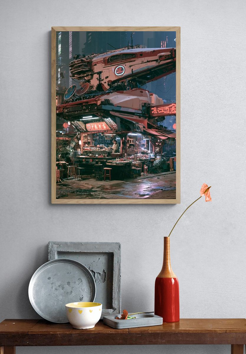 Cyberpunk Street Market Poster. — room view 3
