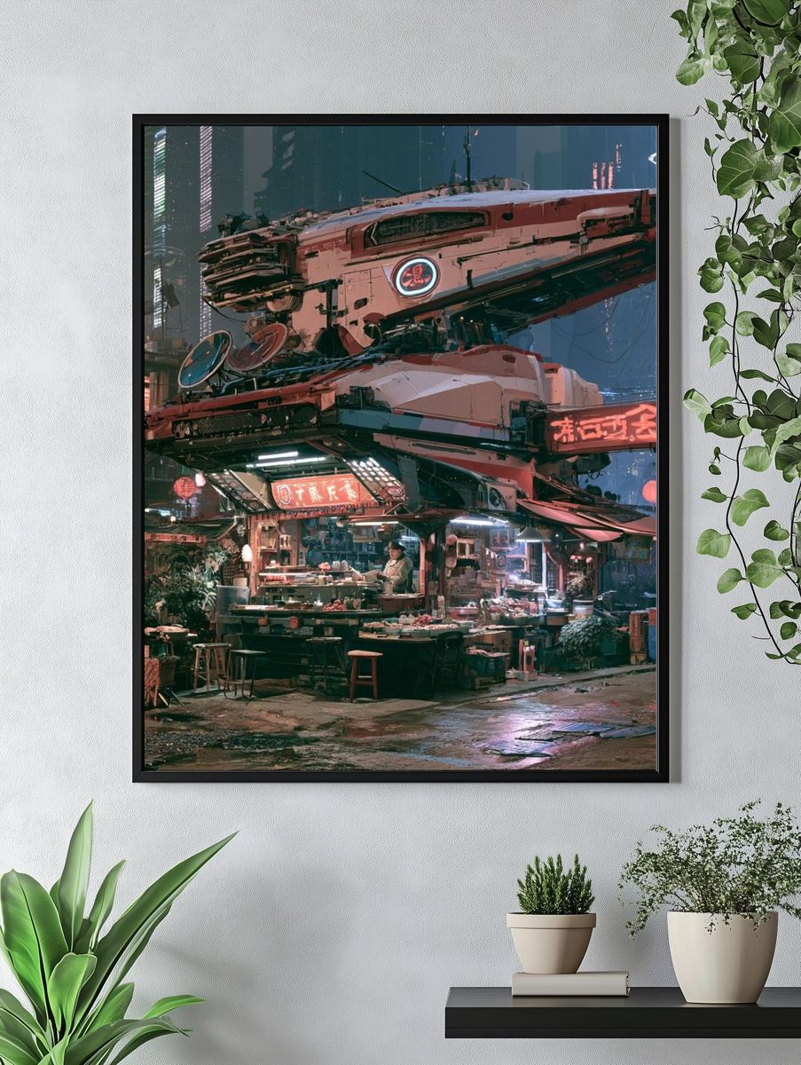 Cyberpunk Street Market Poster. — room view 4