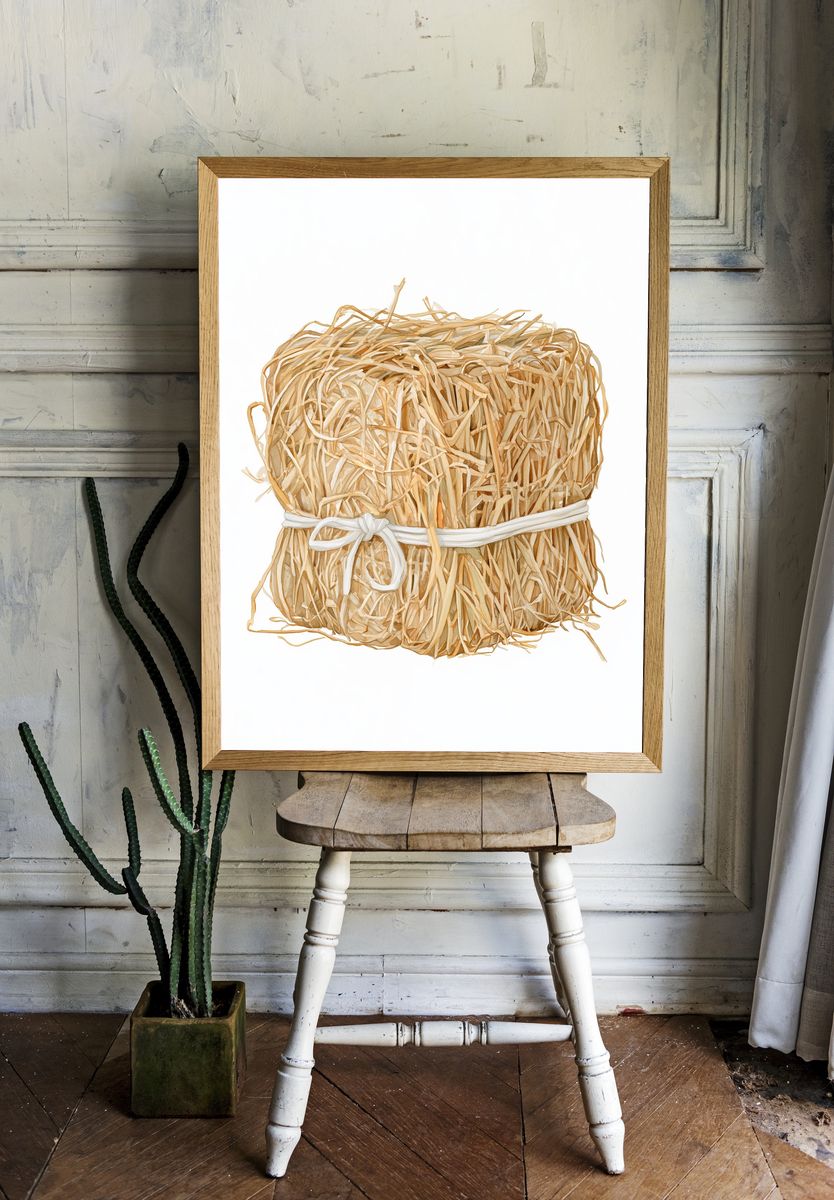 Straw Bale Still Life Print. room preview