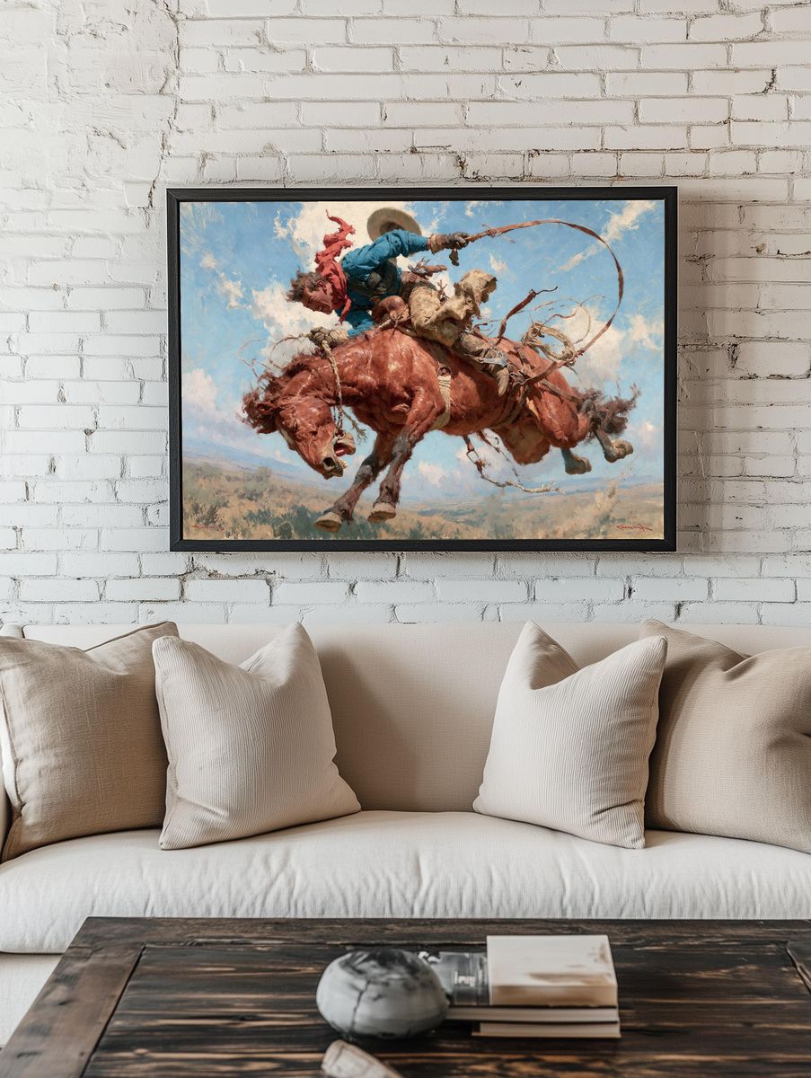 Bucking Bronco Rodeo Illustration Print. — room view 1