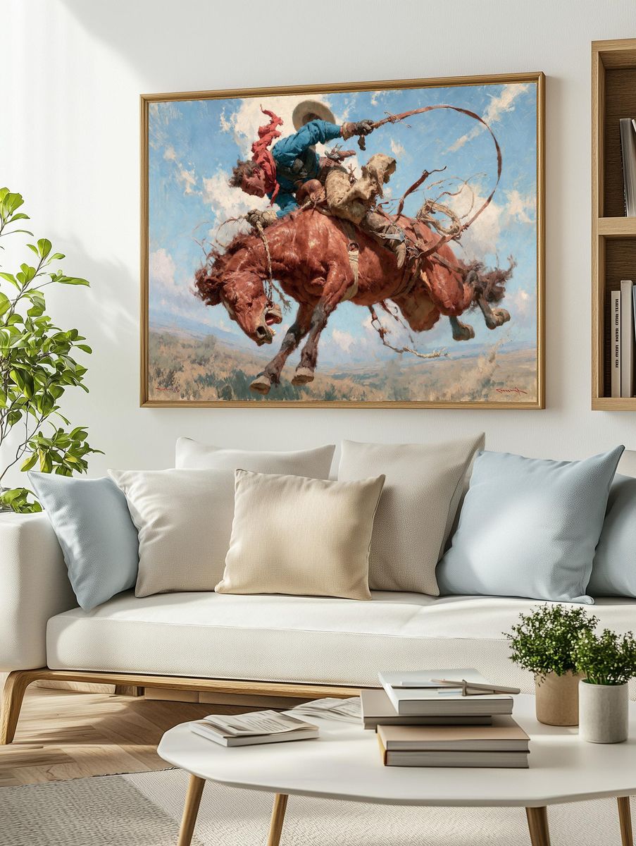 Bucking Bronco Rodeo Illustration Print. — room view 2