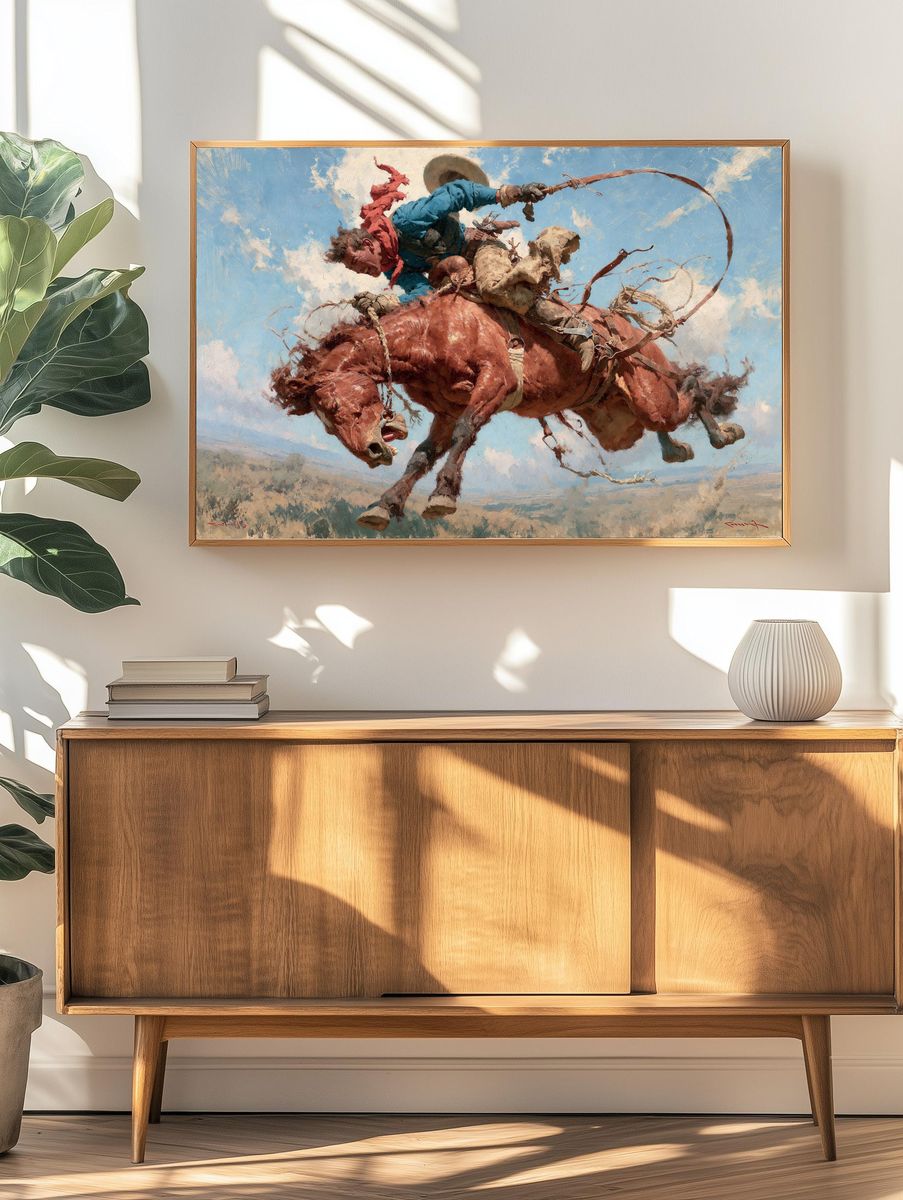 Bucking Bronco Rodeo Illustration Print. — room view 3