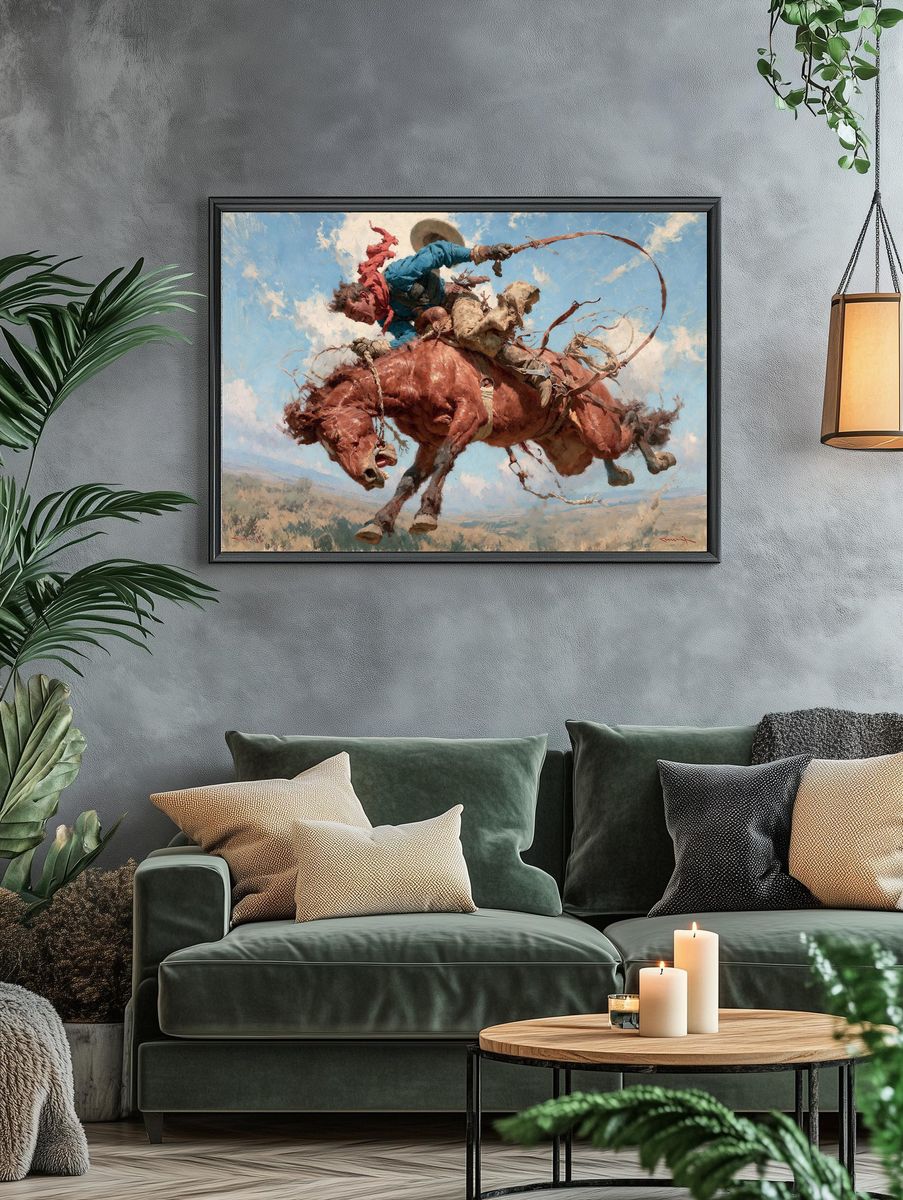 Bucking Bronco Rodeo Illustration Print. — room view 4