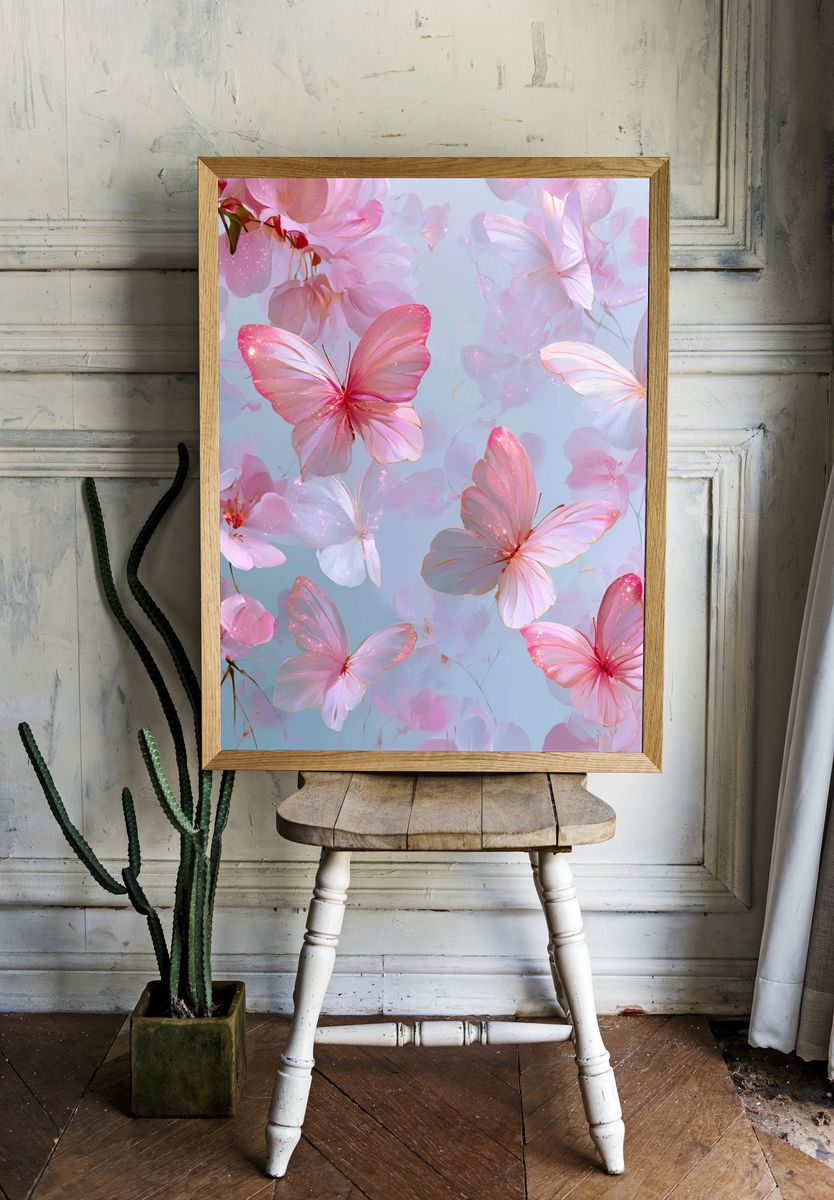 Pink Butterfly Blossom Illustration Poster. room preview