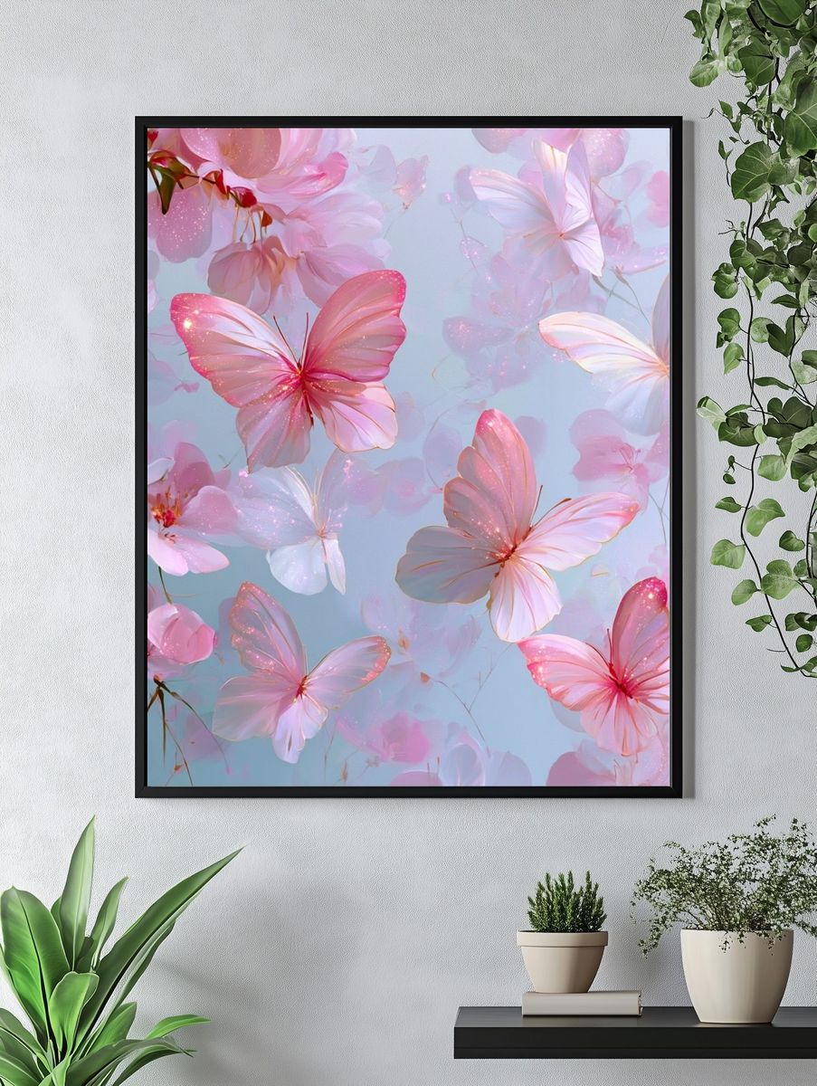 Pink Butterfly Blossom Illustration Poster. — room view 4