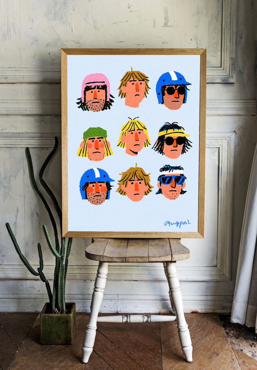 Surfer Faces Illustration Poster. — room view 1