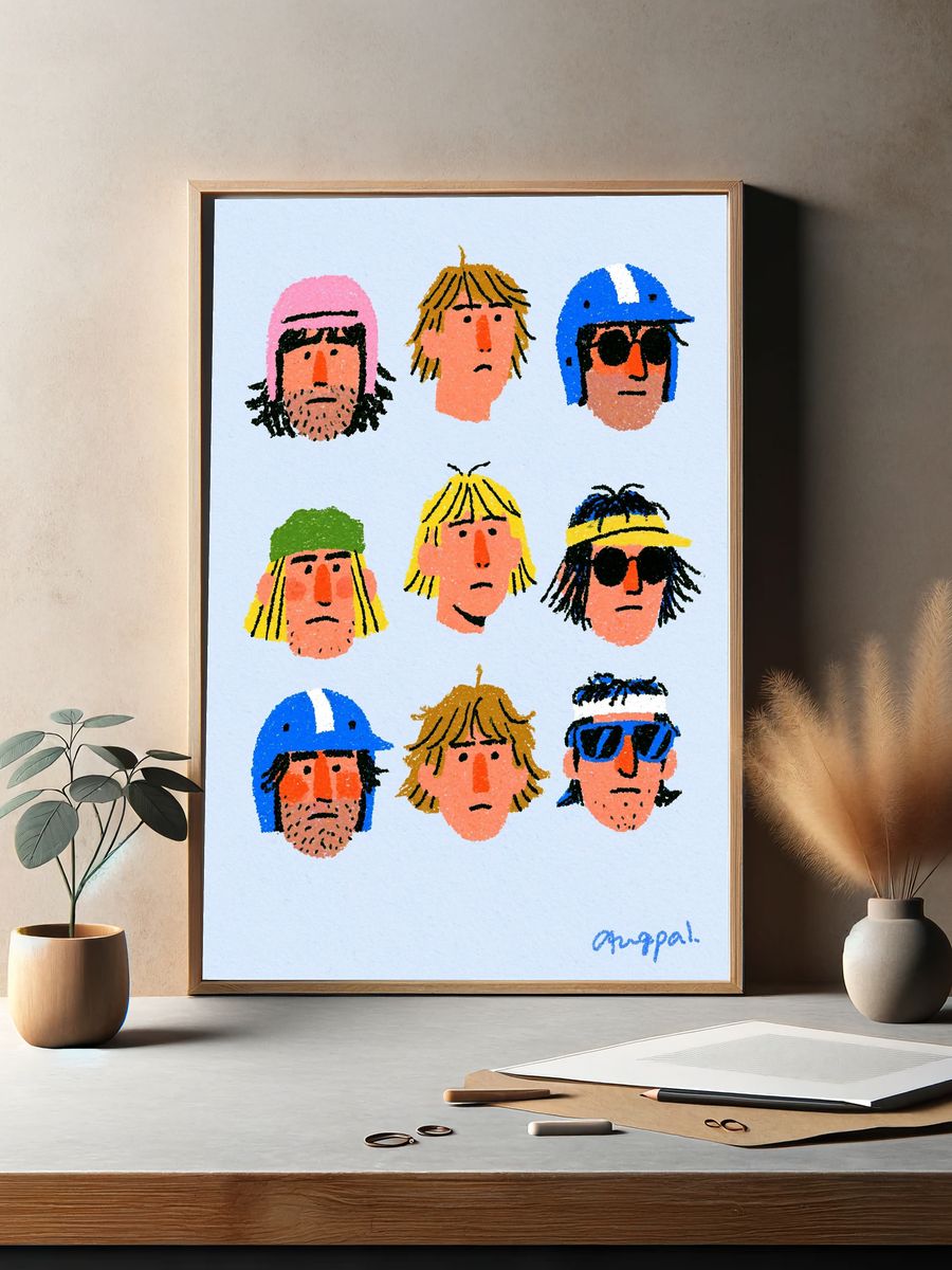 Surfer Faces Illustration Poster. — room view 2