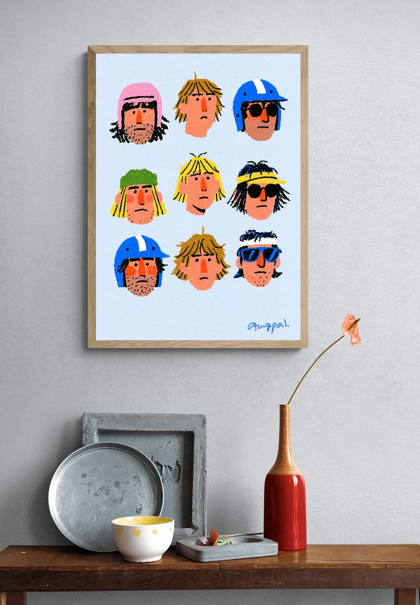 Surfer Faces Illustration Poster. — room view 3