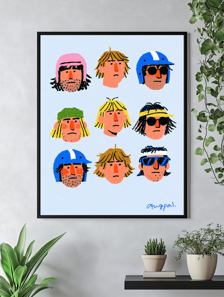 Surfer Faces Illustration Poster. — room view 4