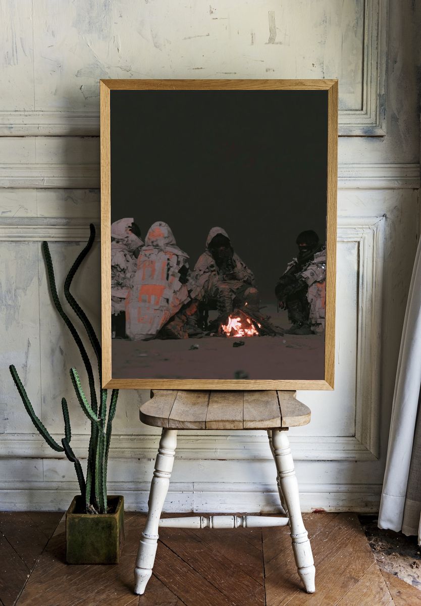 Desert Campfire Figures — Surreal Print. room preview