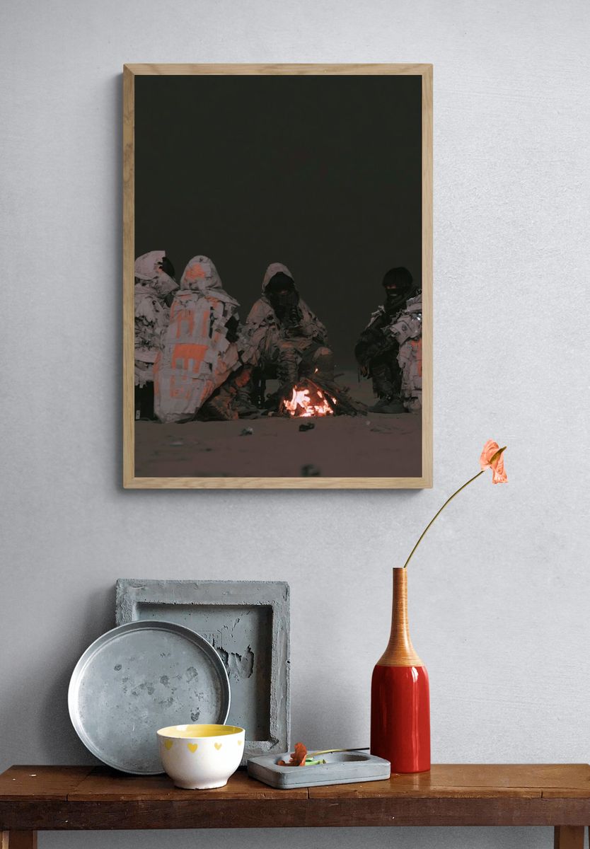 Desert Campfire Figures — Surreal Print. — room view 3