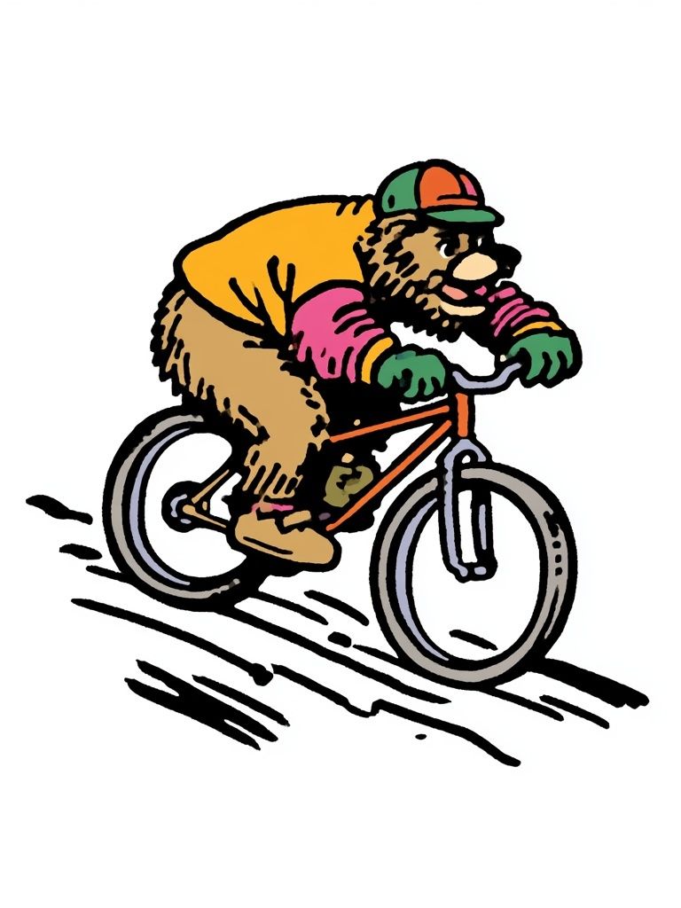 Bear on Bicycle Illustration Poster. poster — illustration art