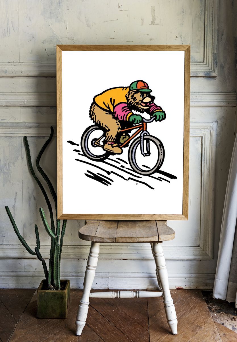 Bear on Bicycle Illustration Poster. — room view 1