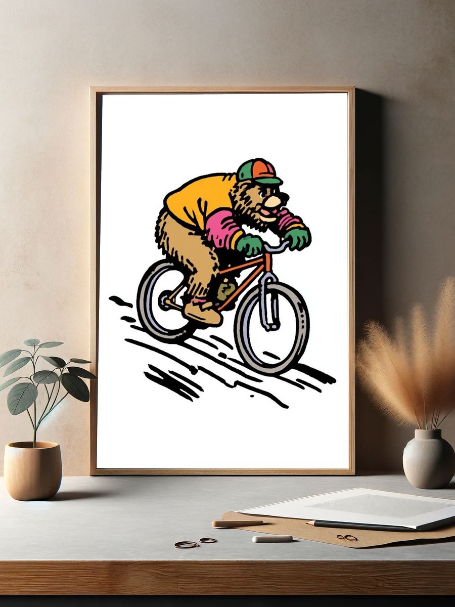 Bear on Bicycle Illustration Poster. — room view 2