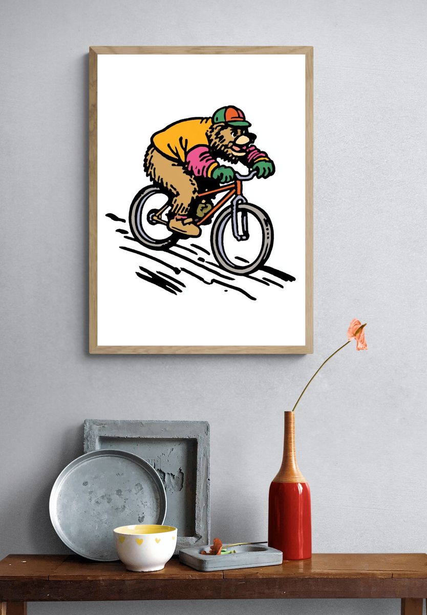 Bear on Bicycle Illustration Poster. — room view 3