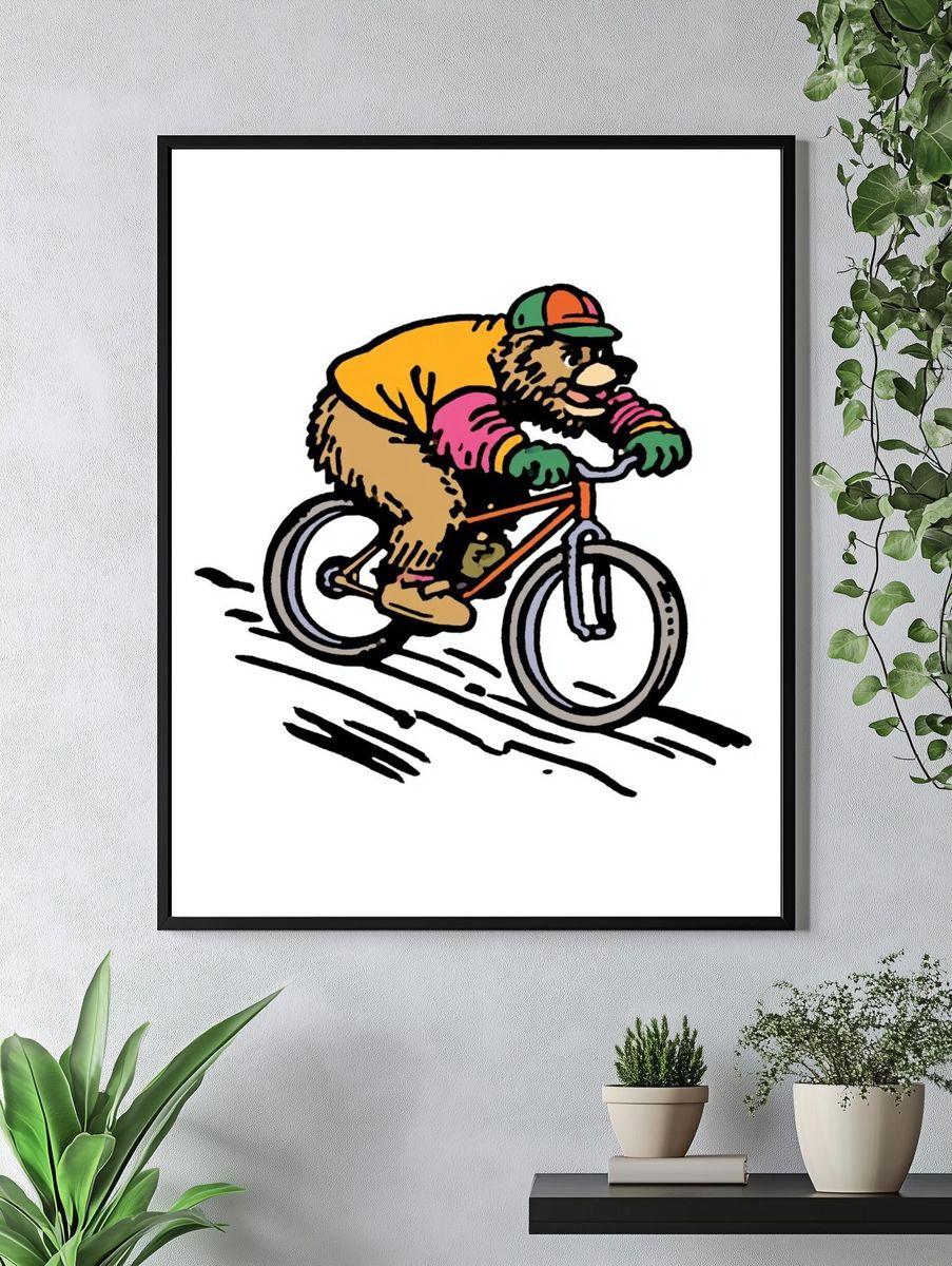 Bear on Bicycle Illustration Poster. — room view 4