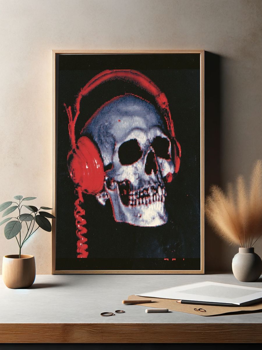 Skull with Headphones — Dark Print. — room view 2