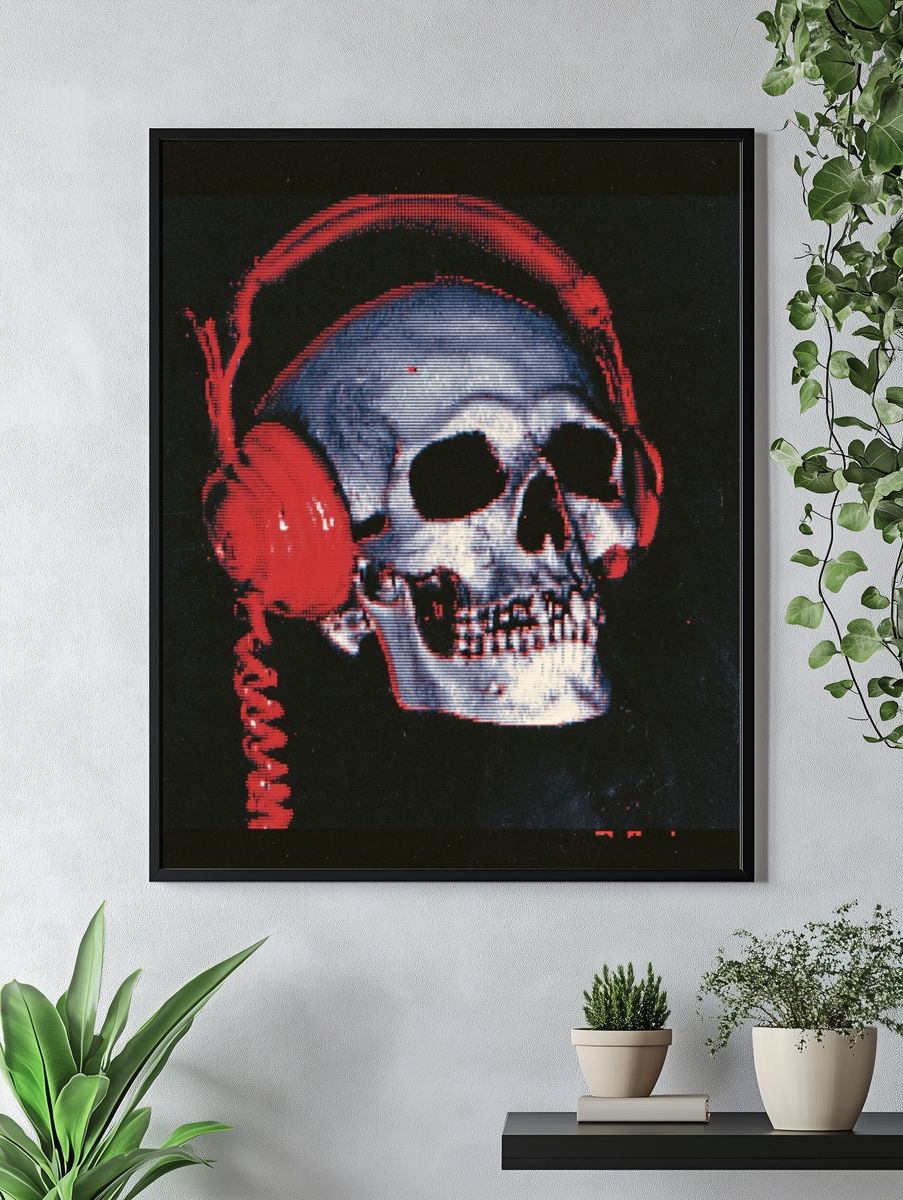 Skull with Headphones — Dark Print. — room view 4