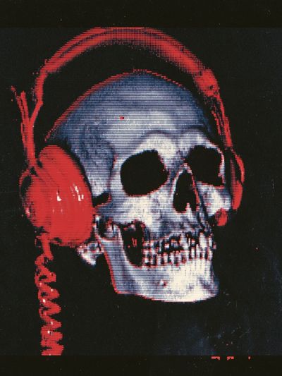 Skull with Headphones — Dark Print.