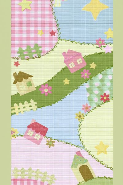 Pastel Patchwork Village Print.