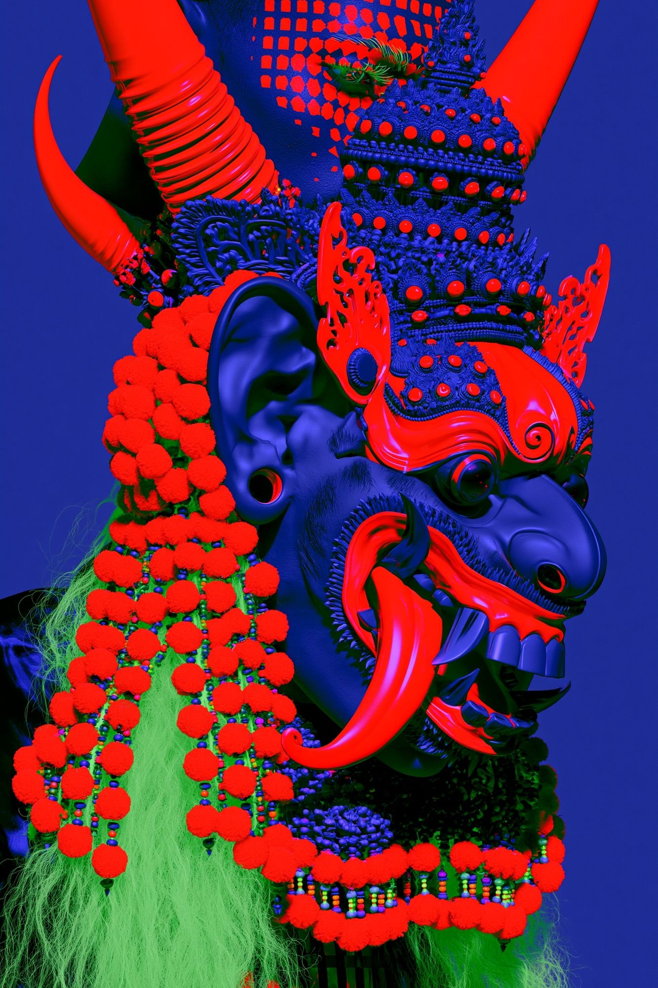 Neon Oni Mask Illustration Poster. poster — illustration art