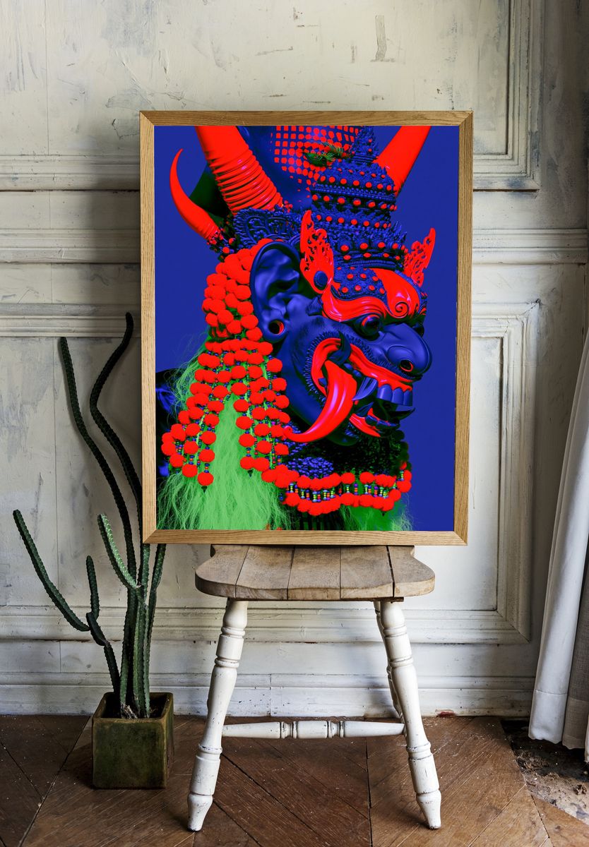 Neon Oni Mask Illustration Poster. room preview