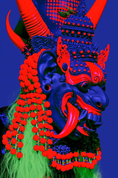 Neon Oni Mask Illustration Poster.