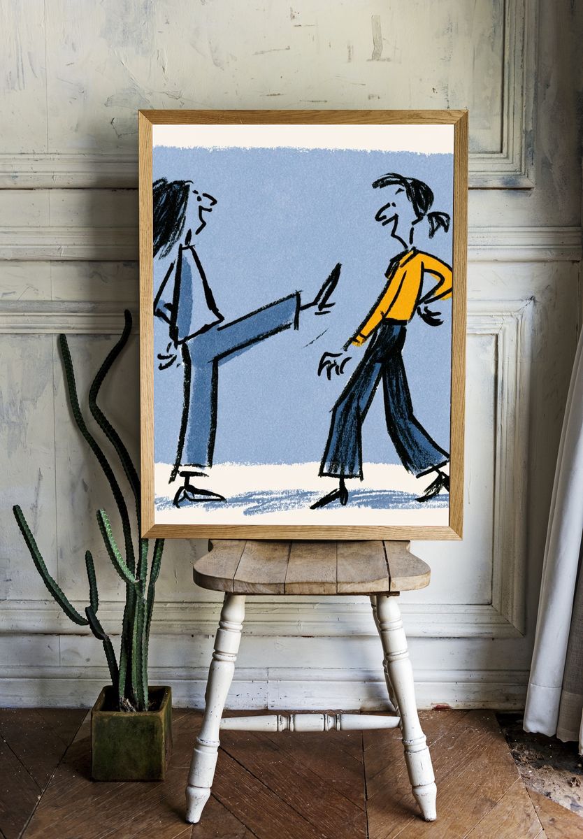 Playful Figure Sketch Illustration Poster. room preview