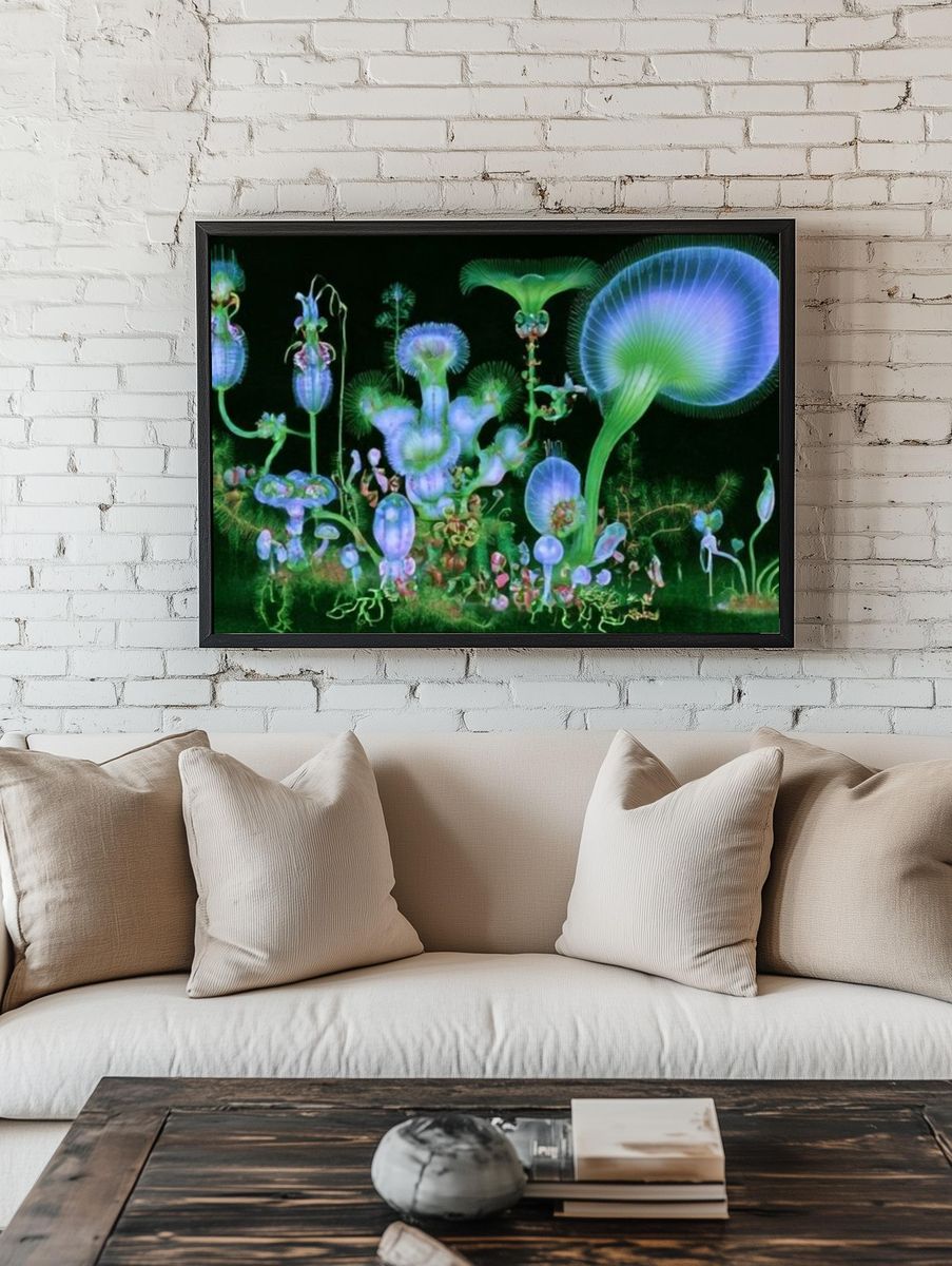 Bioluminescent Fungi Illustration Poster. — room view 1