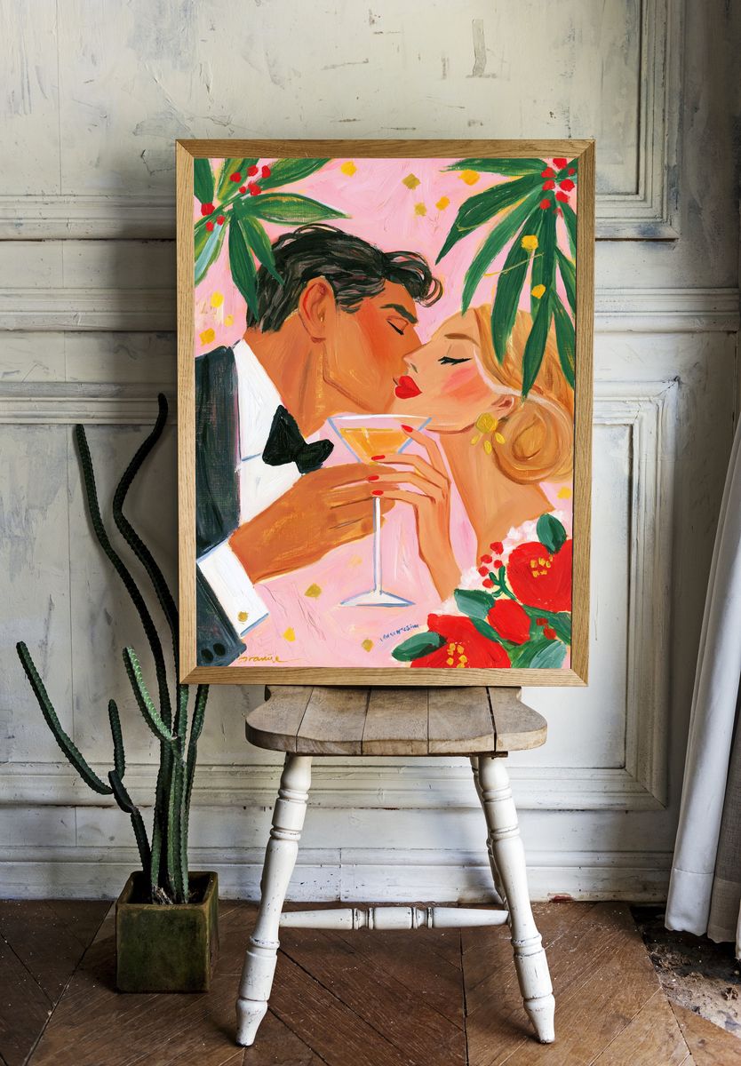 Romantic Kiss Illustration Poster. room preview