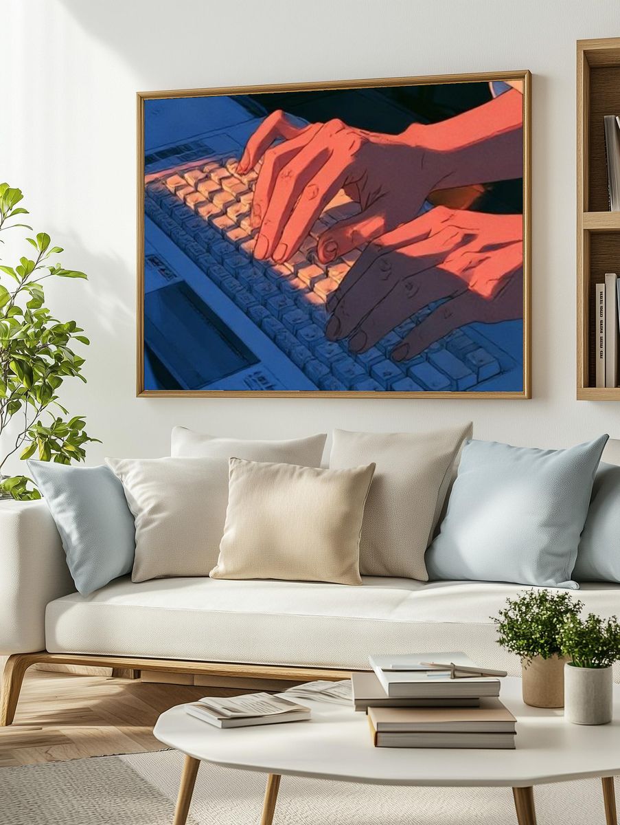 Typing Hands Digital Art Poster. — room view 2