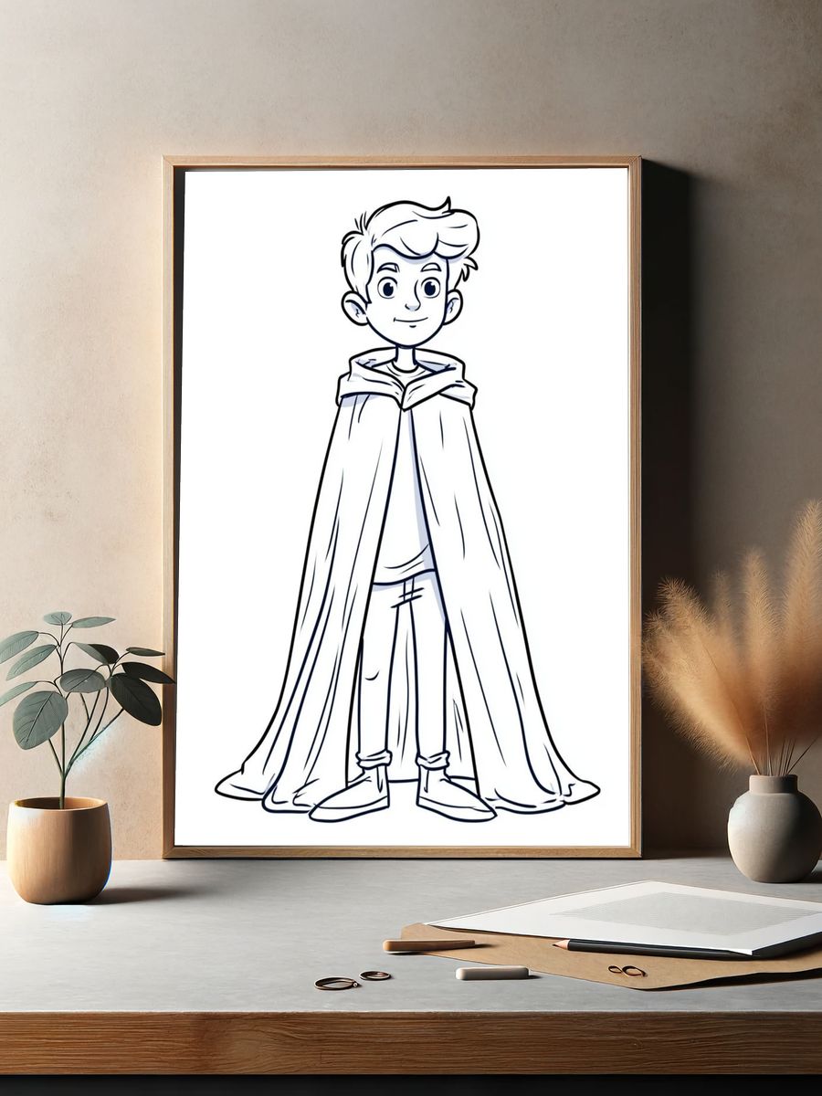 Boy in Cape Illustration Poster. — room view 2
