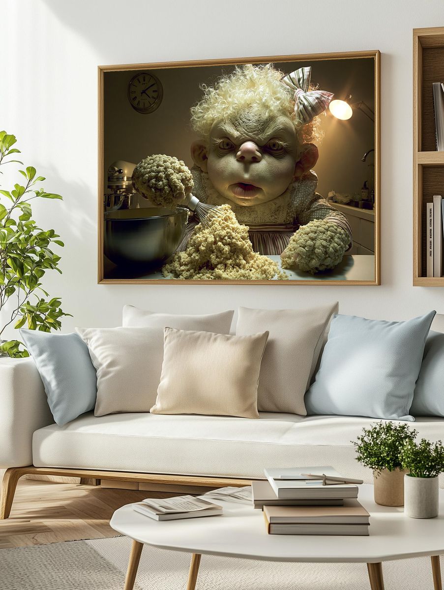 Creepy Baker Portrait Poster. — room view 2