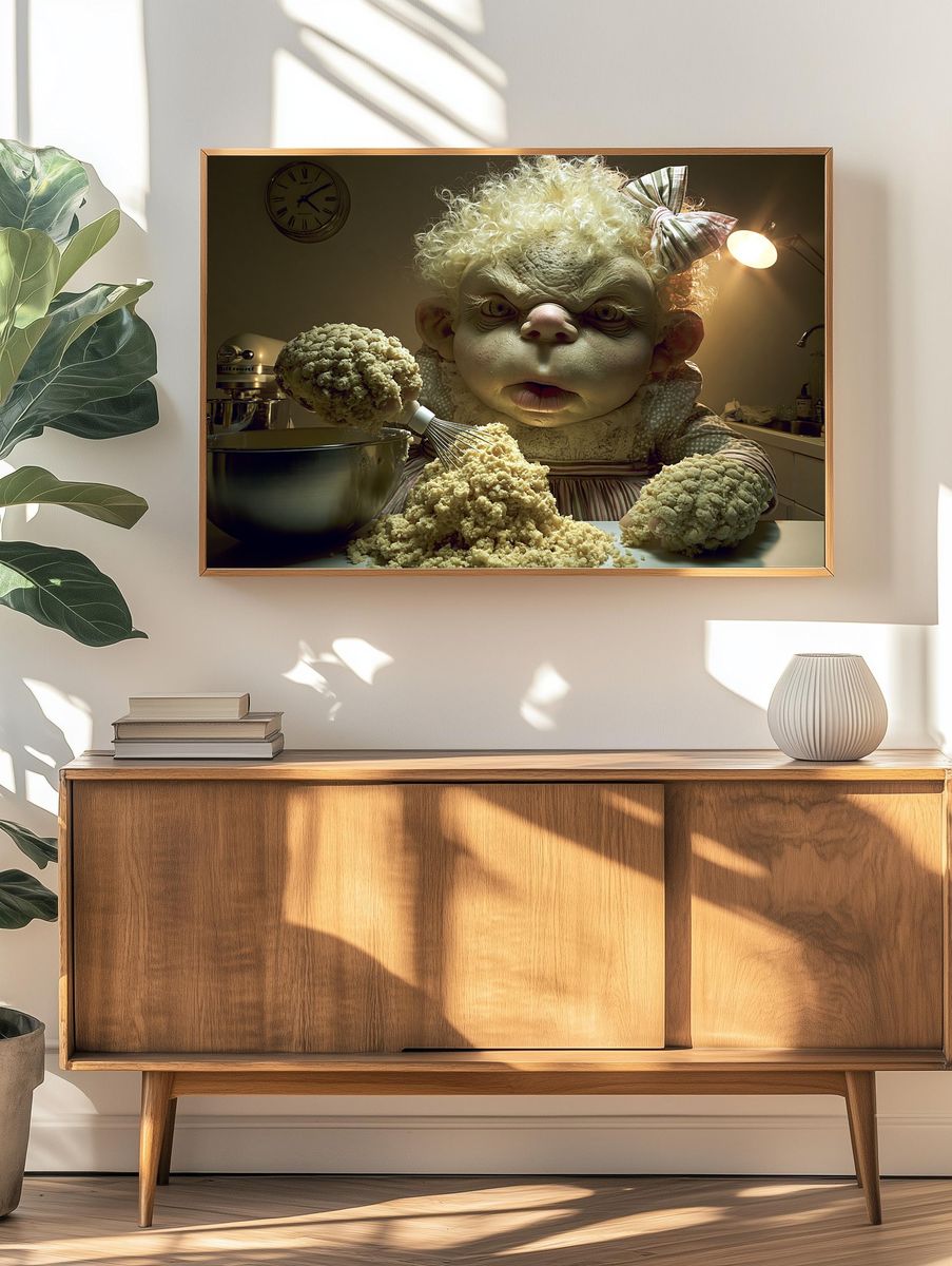 Creepy Baker Portrait Poster. — room view 3