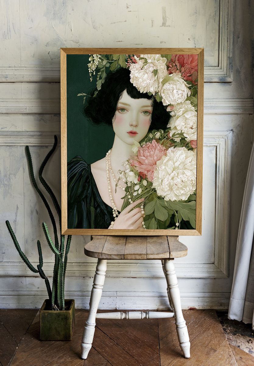Floral Portrait Illustration Print. — room view 1